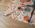 Bohemian Flowers Chair Mat, Beige Wood Floor Protection Mat, Orange Modern Decoration
