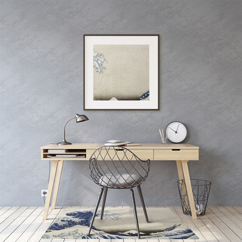 Great Wave Of Kanagawa Chair Mat, Beige Vinyl Floor Mat, Blue Kids Room Decor, Japanese Pet Friendly