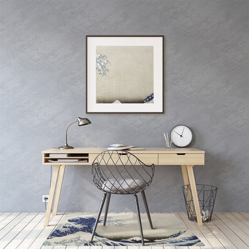 Great Wave Of Kanagawa Chair Mat, Beige Vinyl Floor Mat, Blue Kids Room Decor, Japanese Pet Friendly
