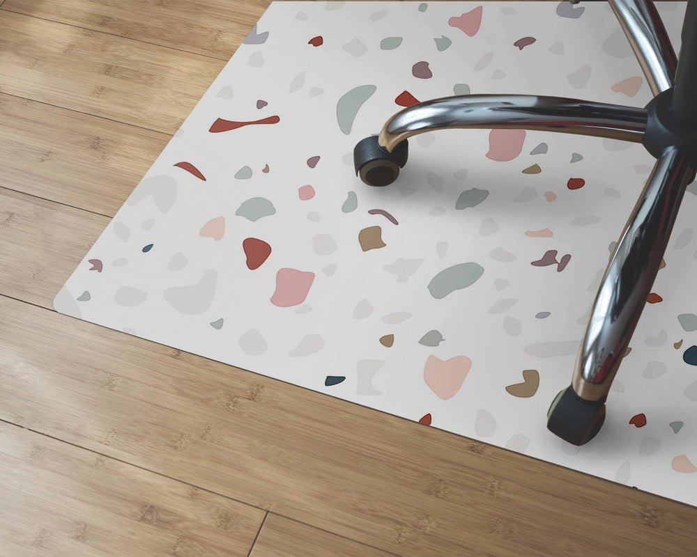 Granite Chair Mat, White Wood Floor Protection Mat, Blue Modern Decoration, Terazzo High Chair Mat